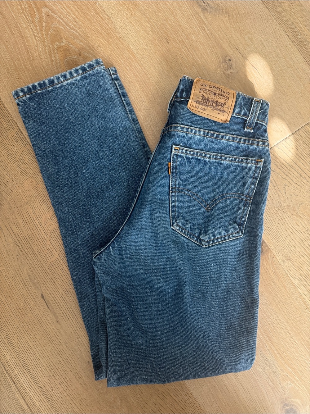 Vintage Levi's Straight Jeans in Medium Blue Denim Orange Tag
